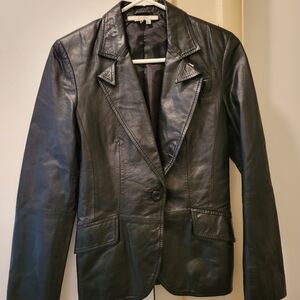 Vintage Zara Black Leather Single-Button Blazer Jacket